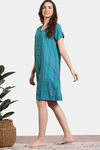 Zivame Zellij Dreams Woven Knee Length Nightdress - Lake Blue — thumbnail 3